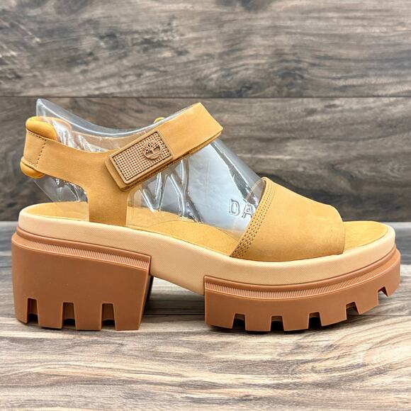 NIB Timberland Everleigh 9M Lug Sole Ankle Strap Sandal Wheat Nubuck - Picture 4 of 10